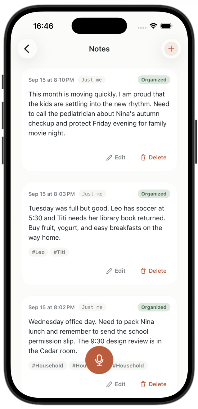 Ramble Notes view showing organized personal notes
