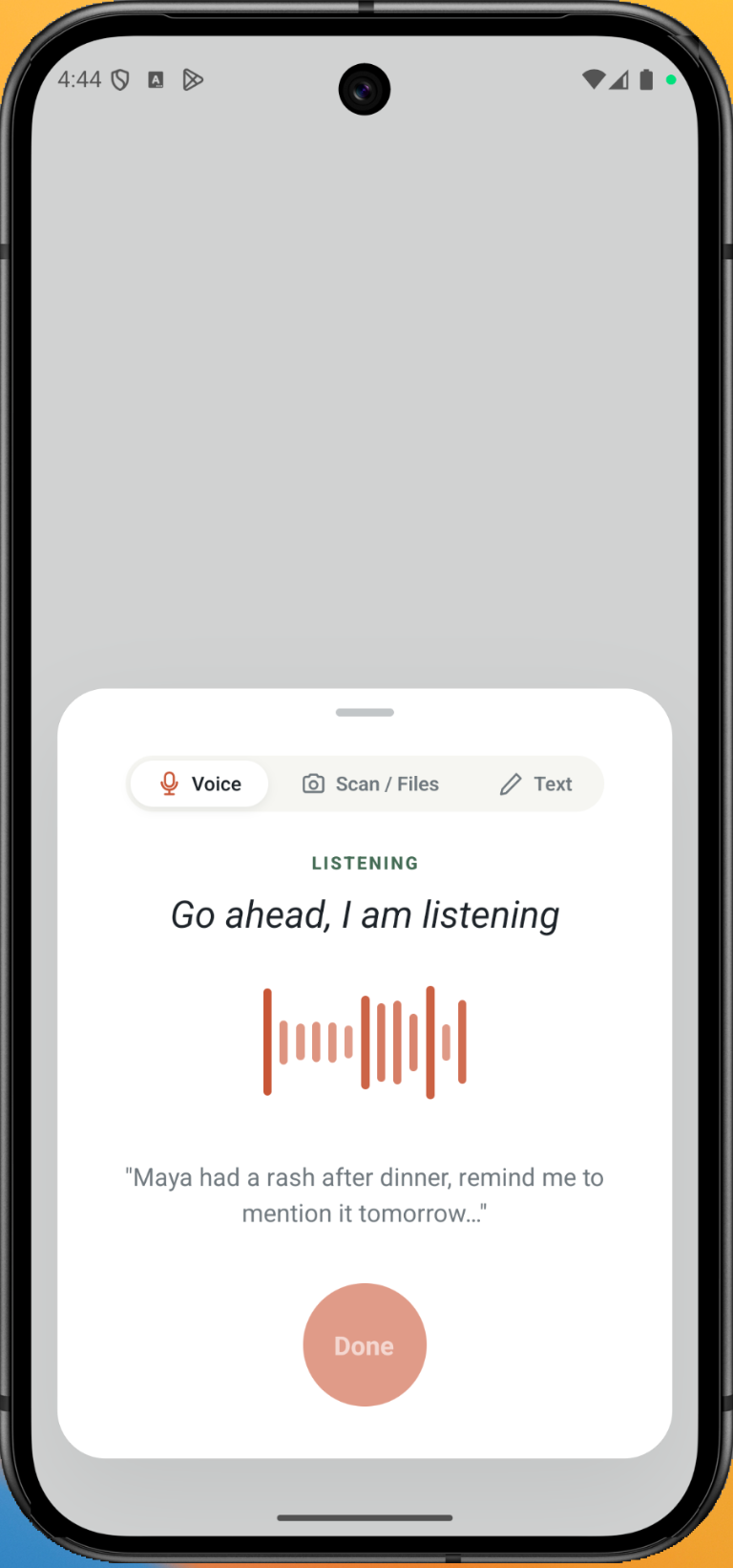 Ramble voice capture screen on an Android phone